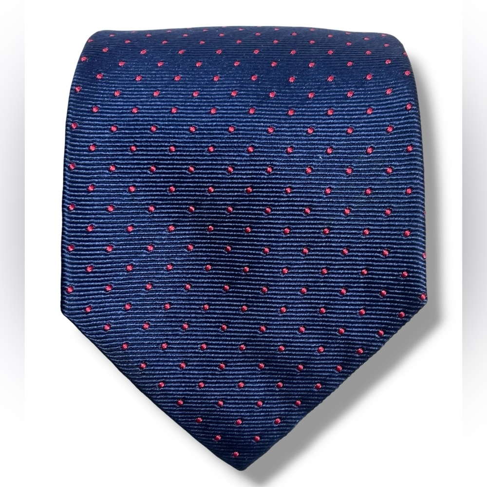 BROOKS BROTHERS Navy Woven Silk Tie Red Polka Dots VINTAGE - Picture 5 of 5